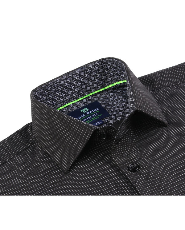 Men's Slim Fit Geometric Performance Long Sleeve Shirt Black – Tom