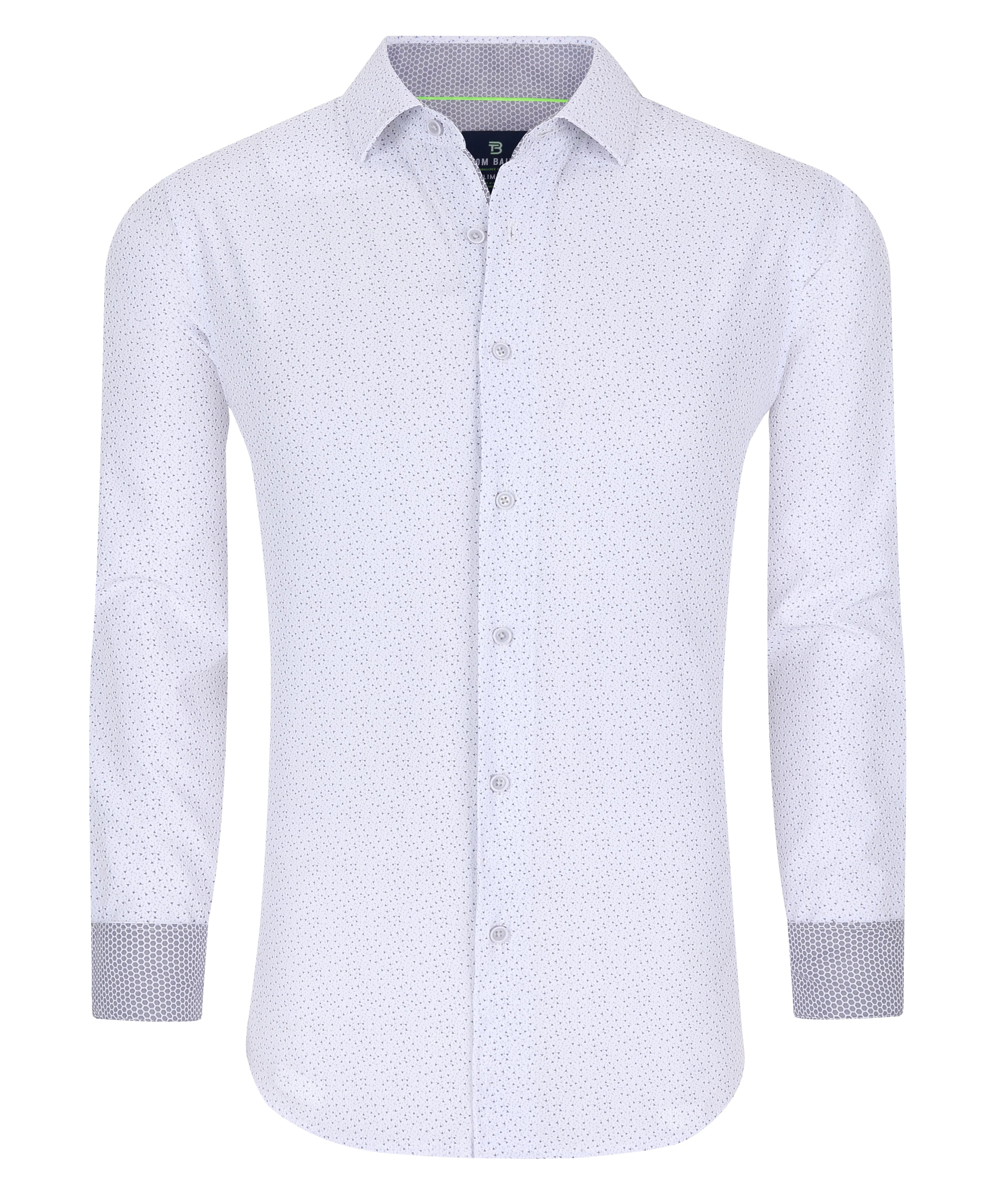 Men's Geometric Slim Fit Performance Long Sleeve Shirt White Geo – Tom ...