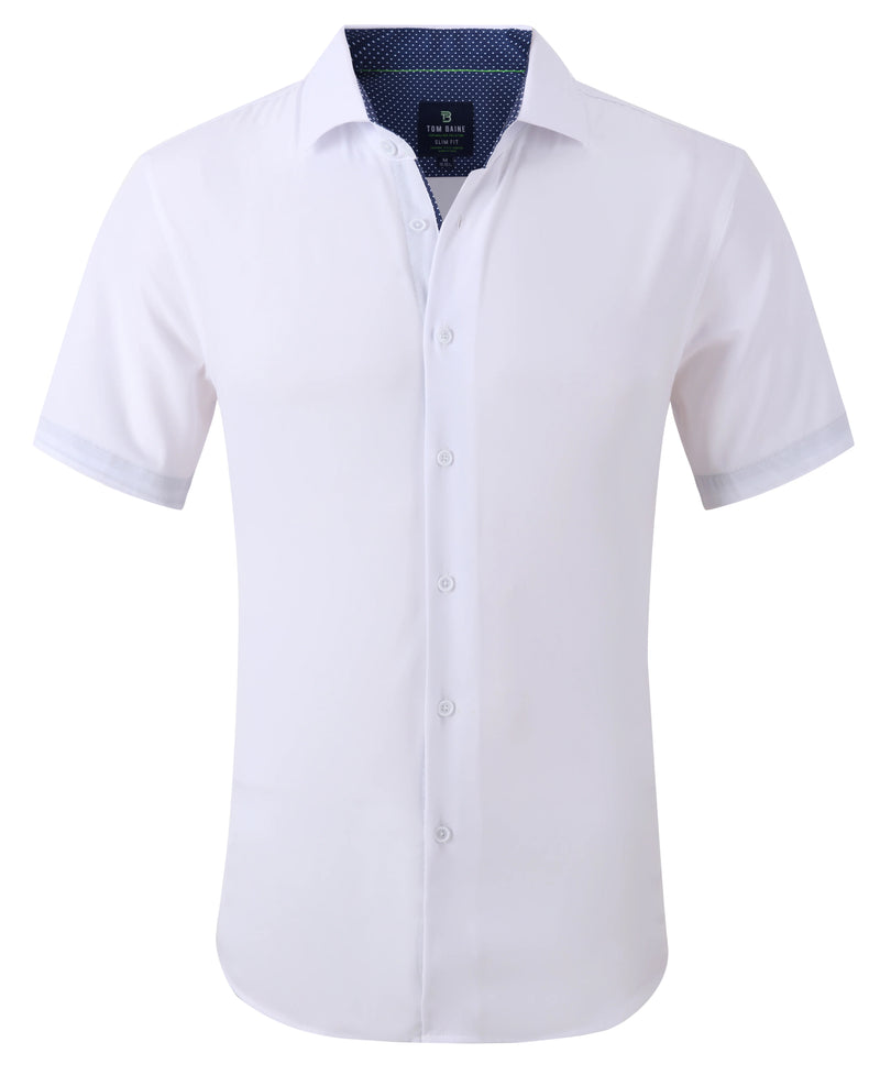 Men's Slim Fit Performance Short Sleeve Solid Shirt White – Tom Baine