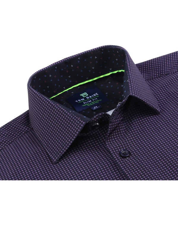 Men's Geometric Print Slim Fit Shirt L / Black