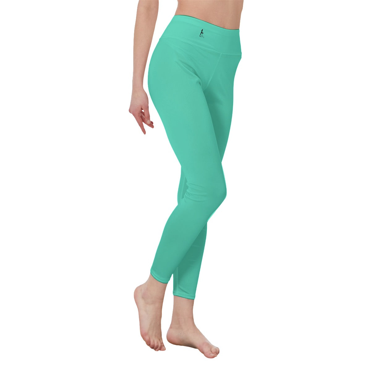 Oficialmente Sexy Turquoise Green Women's High Waist Leggings With Black Logos & Side Stitch Closure