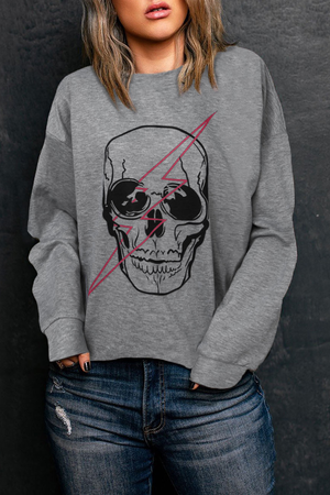 Gray Halloween Skull Graphic Sweatshirt Brought To You By Officially Sexy