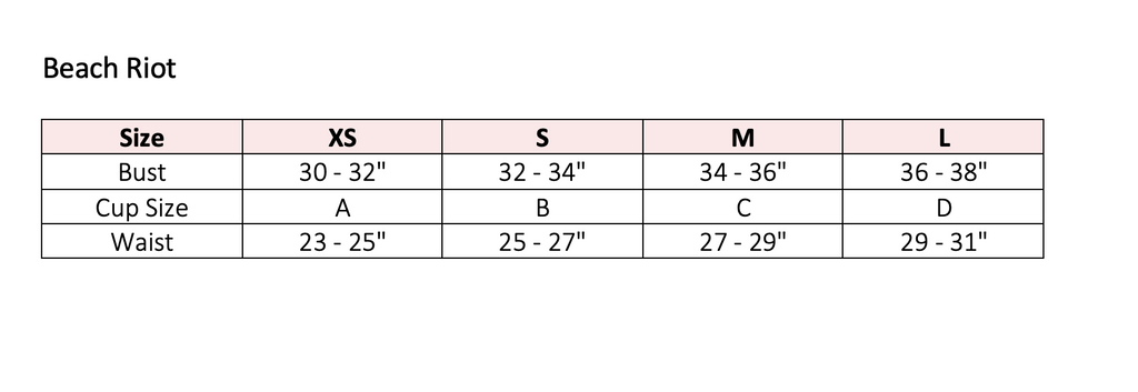 Beach Riot Size Chart