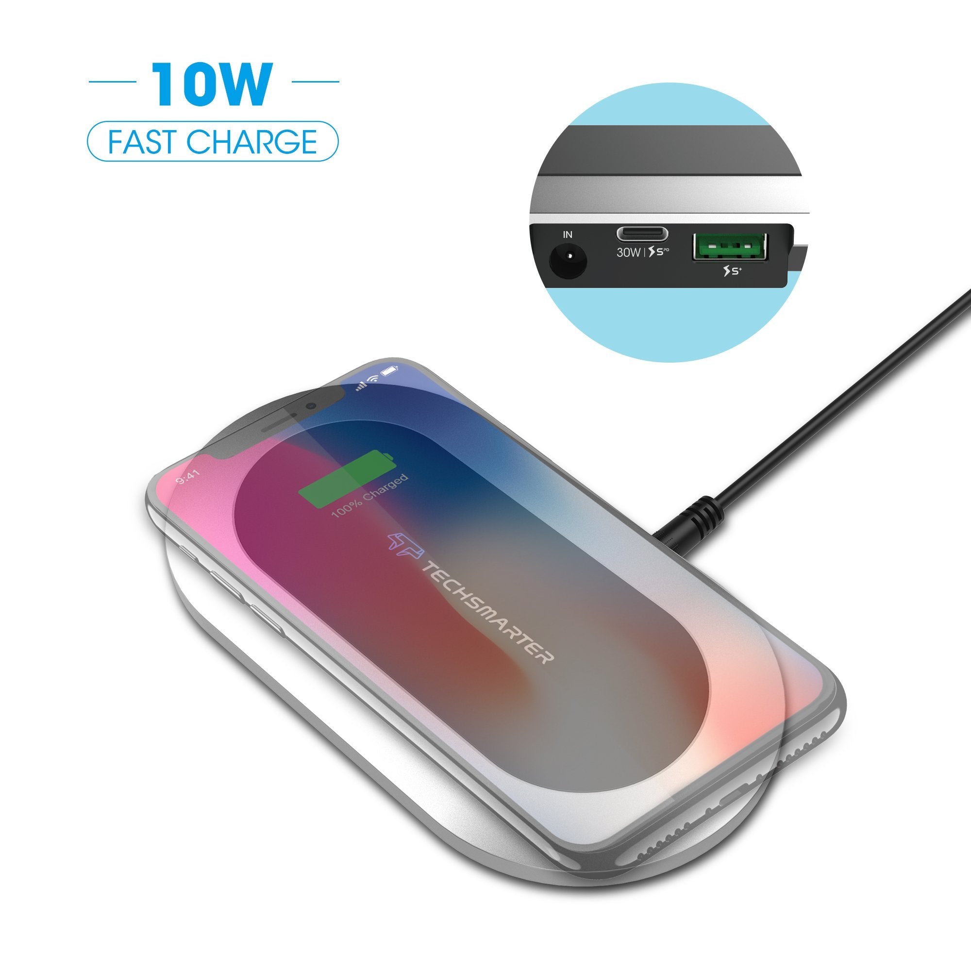 Wireless Charger with 30W USB-C PD and 18W USB ports – Techsmarter
