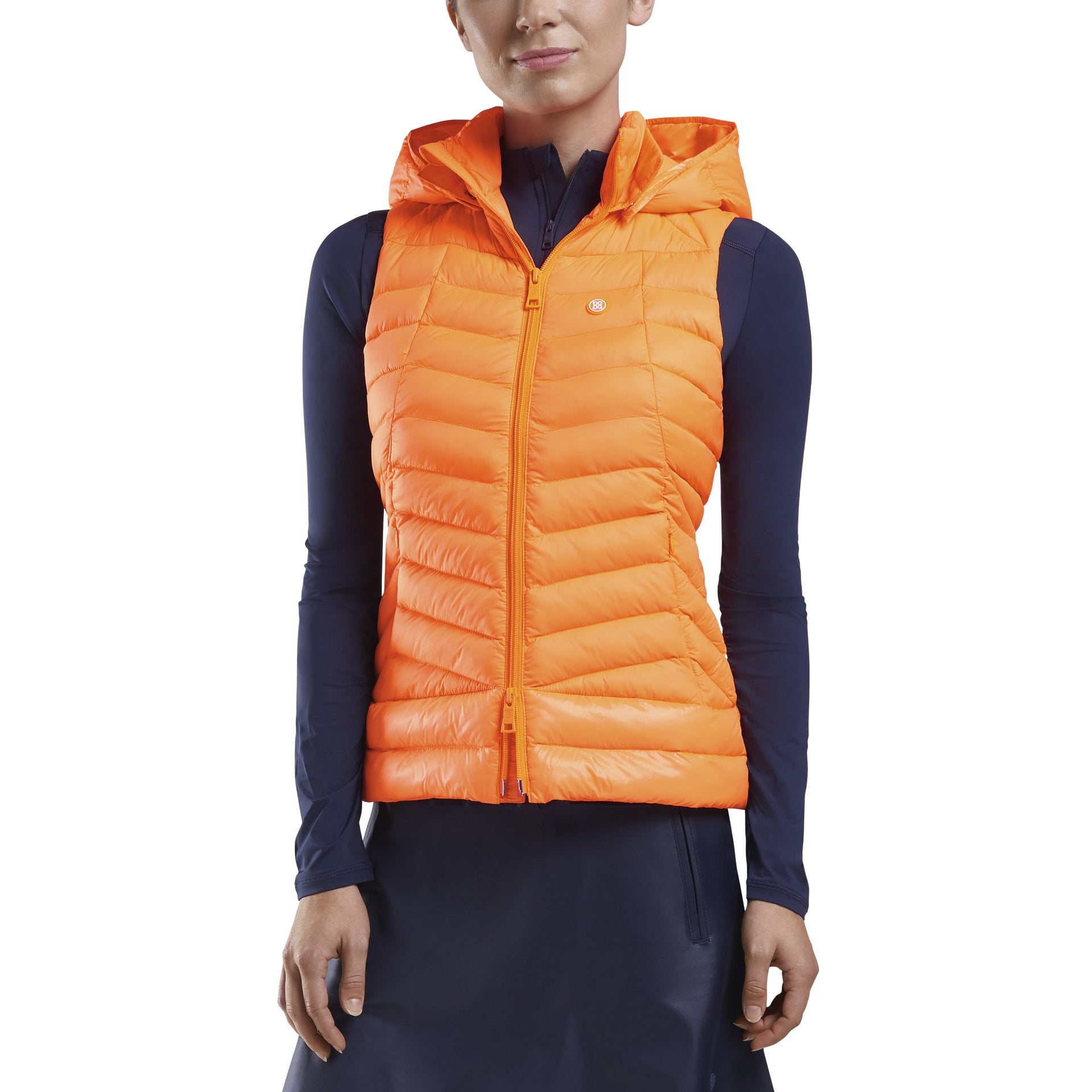 orange puffer vest womens