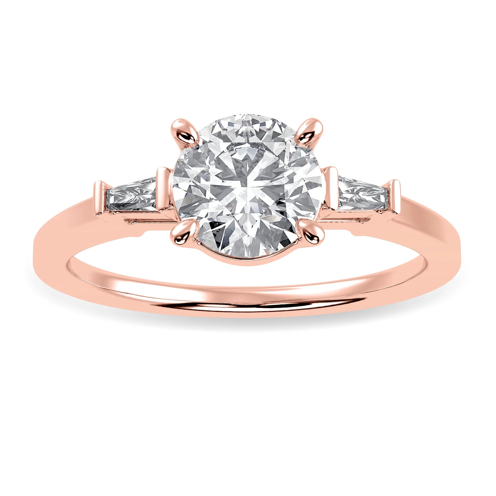 0.50cts. Solitaire Baguette Diamond Accents 18K Rose Gold Ring JL AU 1209R-A M or F:Women's Band only