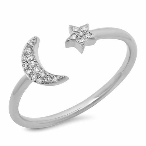 Diamond Moon and Star Ring