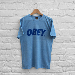 Obey Font T-Shirt Heather Blue