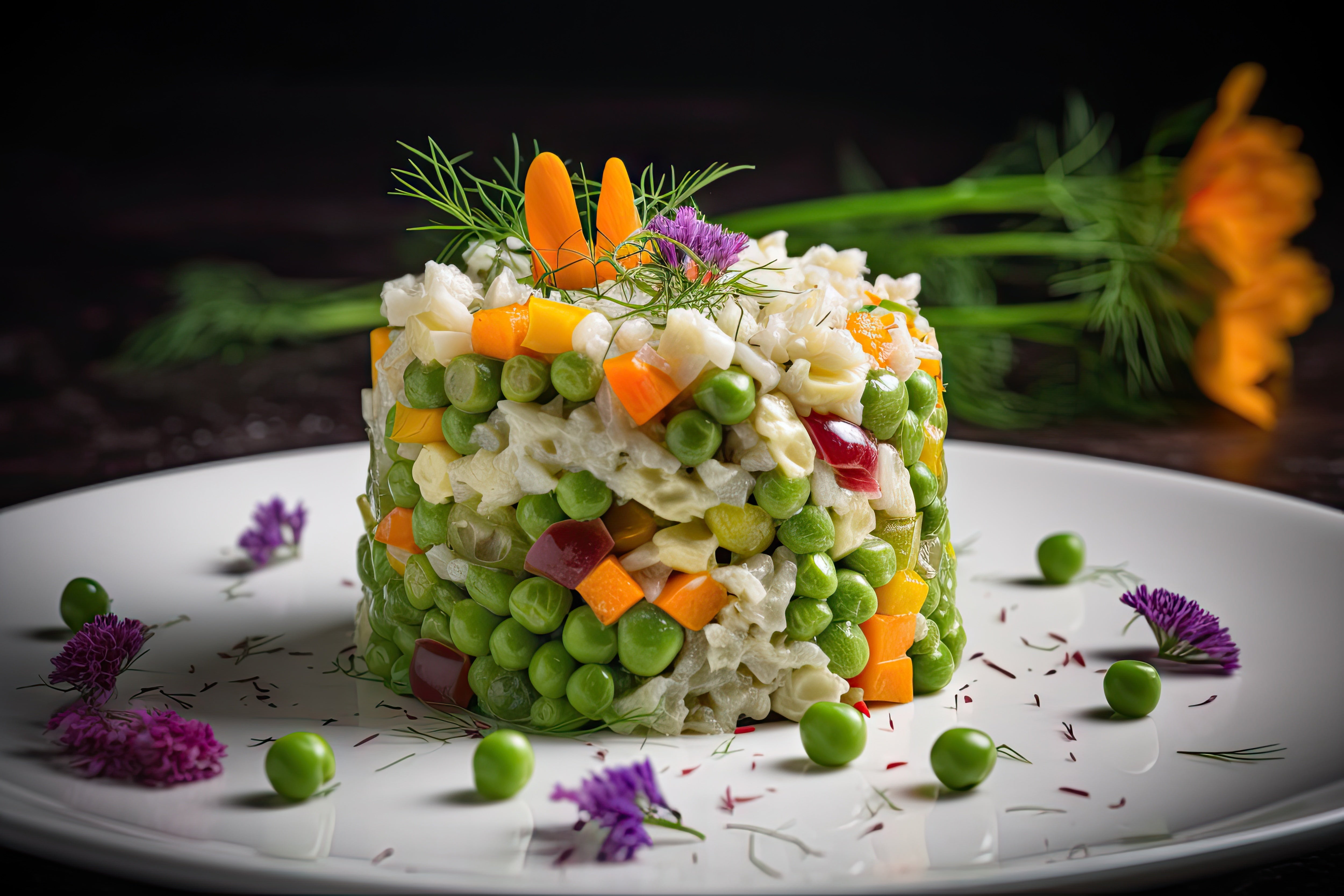cuisine with vegetables and green peas