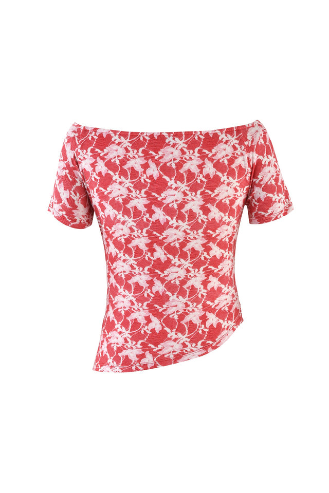 LISA TOP - RED : LACE PRINT