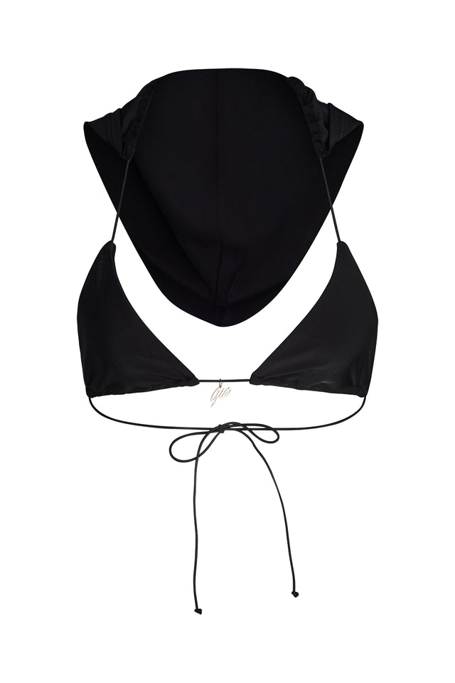 BAMBI HOODED BIKINI TOP - BLACK