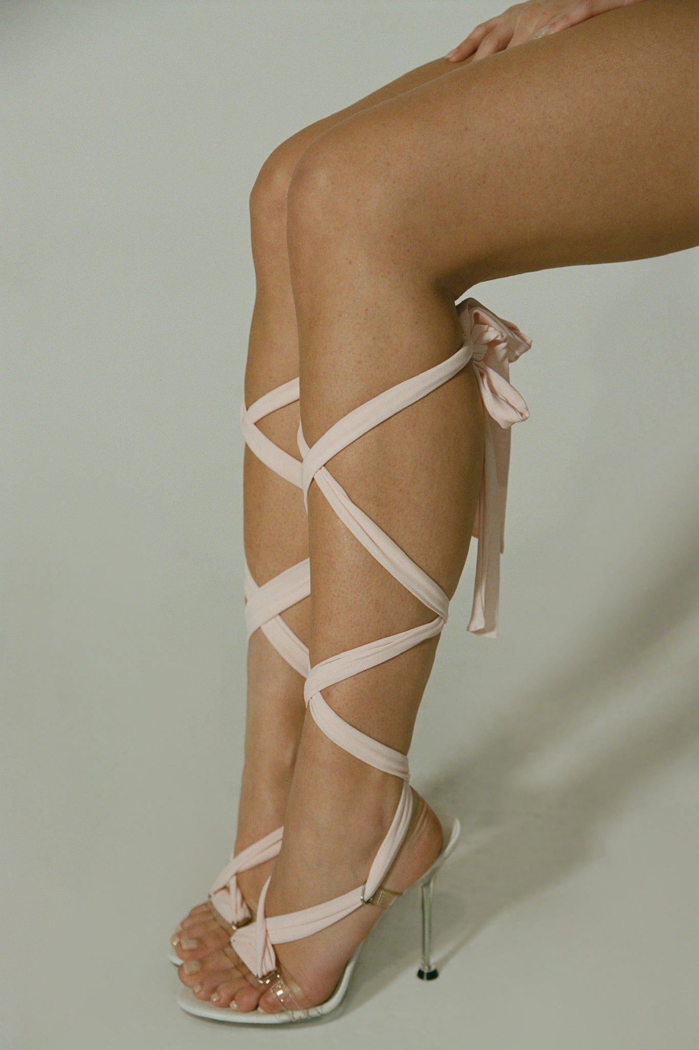 White Stiletto High Heels With Ribbon Lace Ups