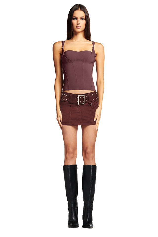 JORDAN MINI SKIRT - NEUTRAL : CHOCOLATE