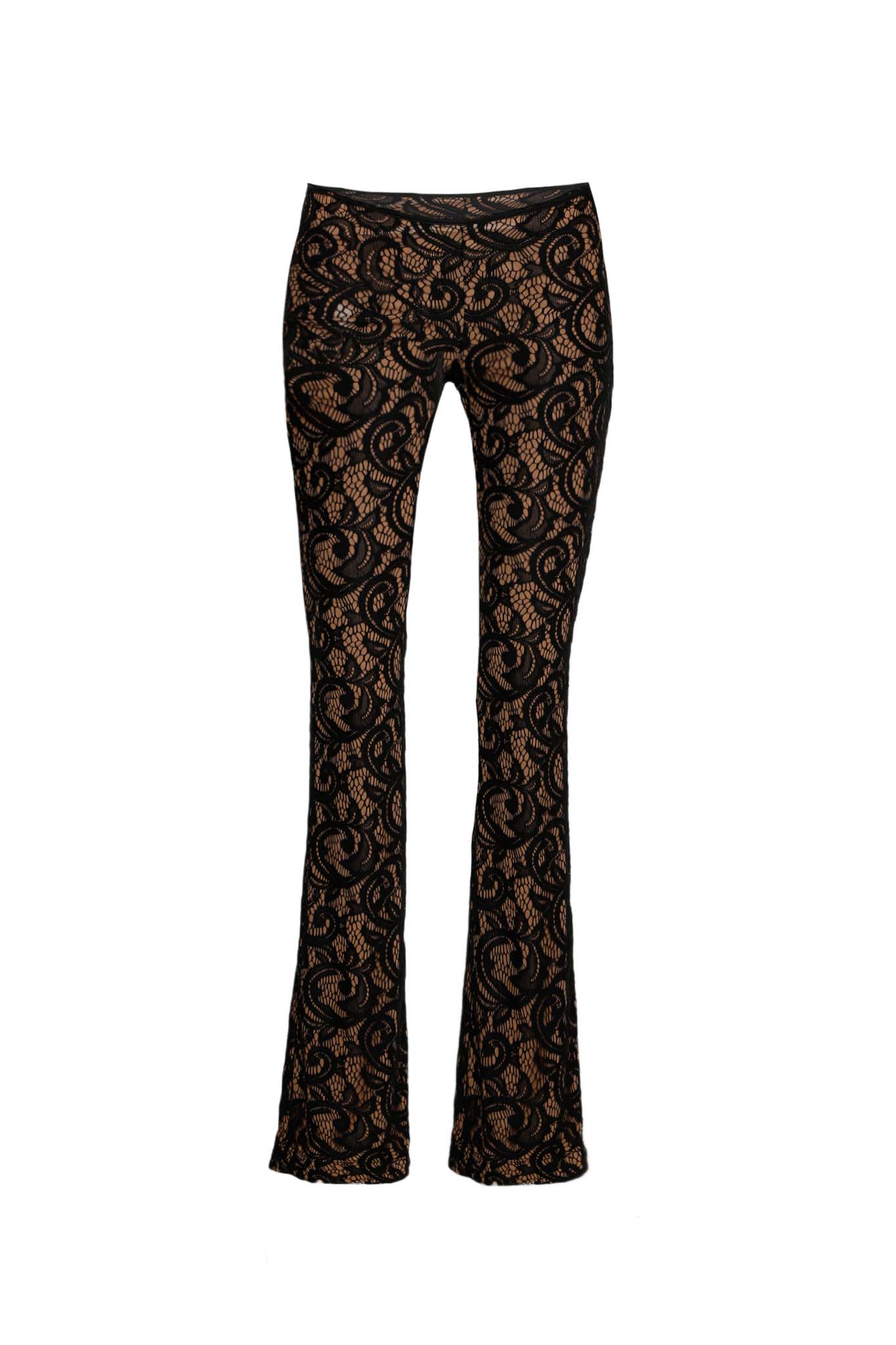 Black Lace Sheer Flare Leg Trousers