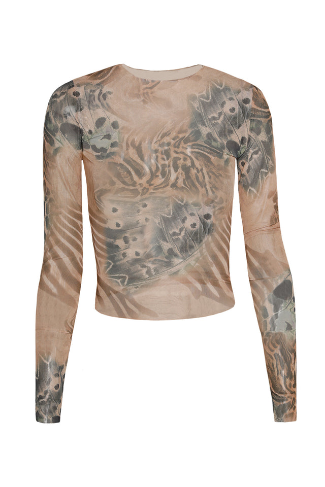 IZAR LONG SLEEVE TOP - TAN BUTTERFLY