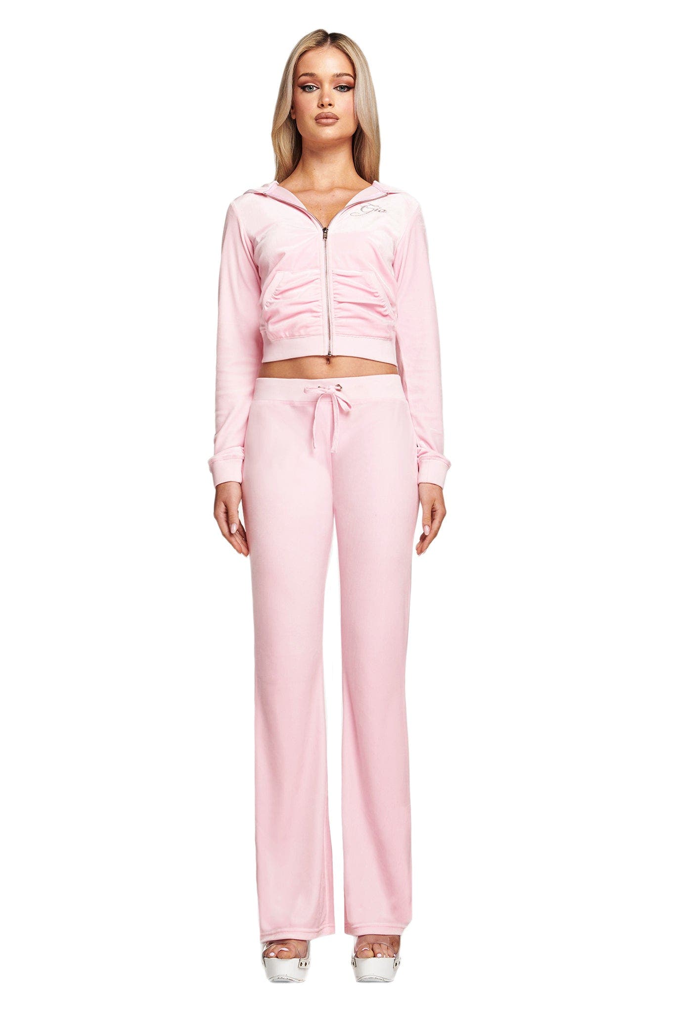 Ladies Baby Pink Velvet Tracksuit, Size: Medium