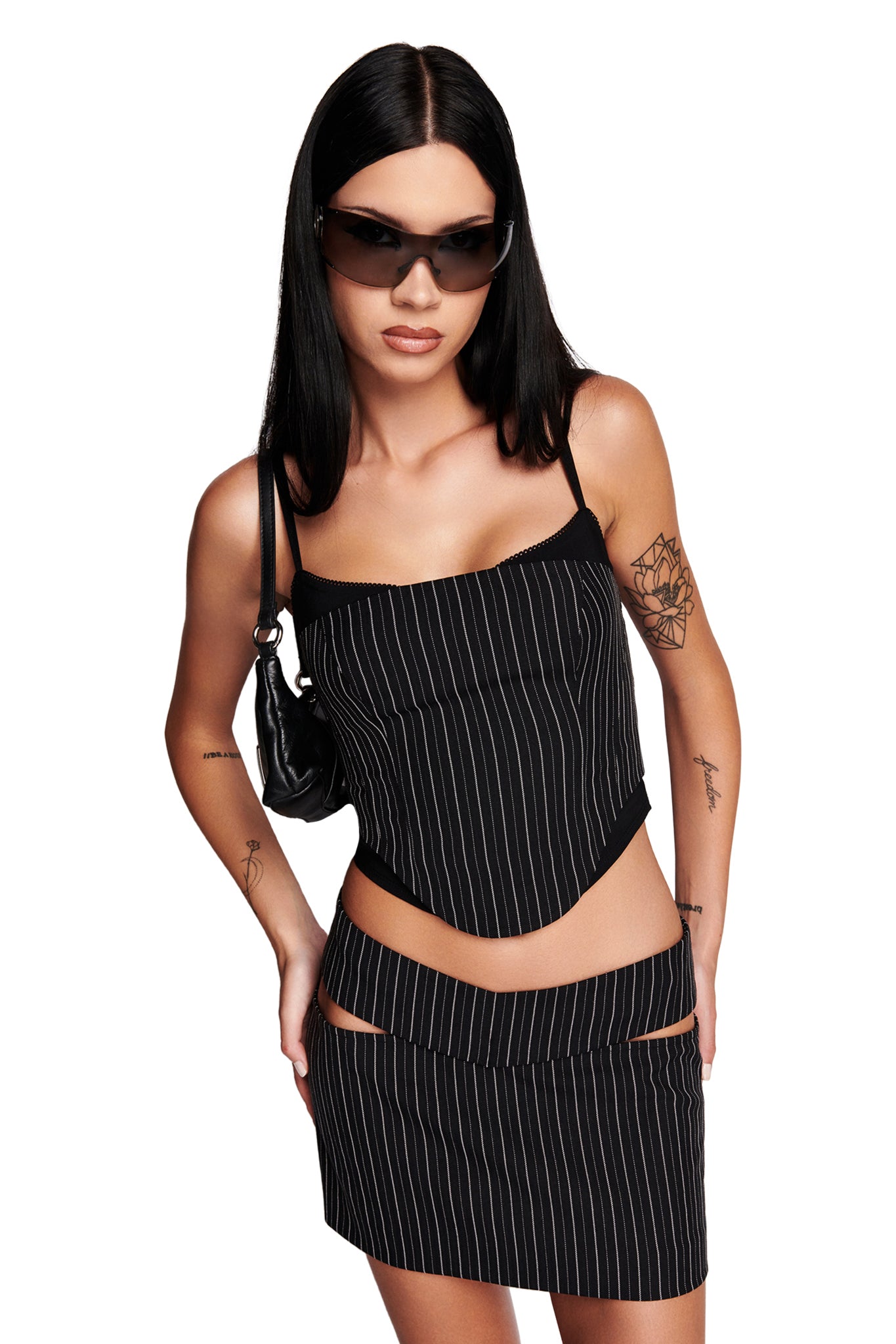 HAVENA SKIRT - BLACK : PINSTRIPE