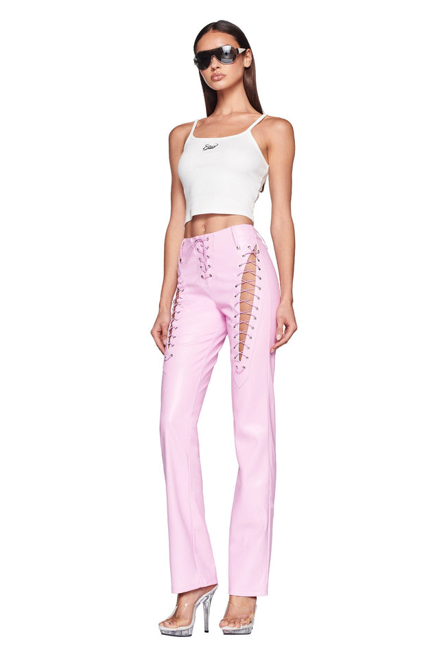 BABY PINK PLEATED STRAIGHT FIT CURVE KOREAN PANT