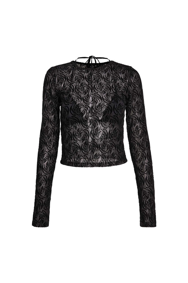 LAURELLA LONG SLEEVE TOP - BLACK : MONOGRAM BURNOUT