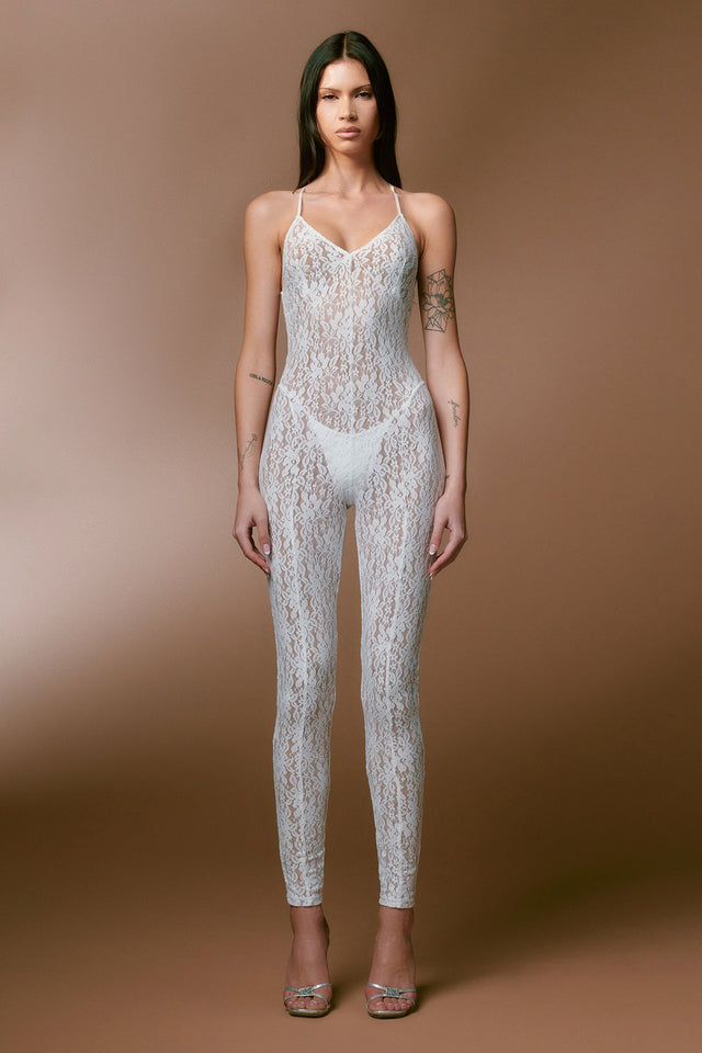 CRUZI CATSUIT - WHITE : LACE