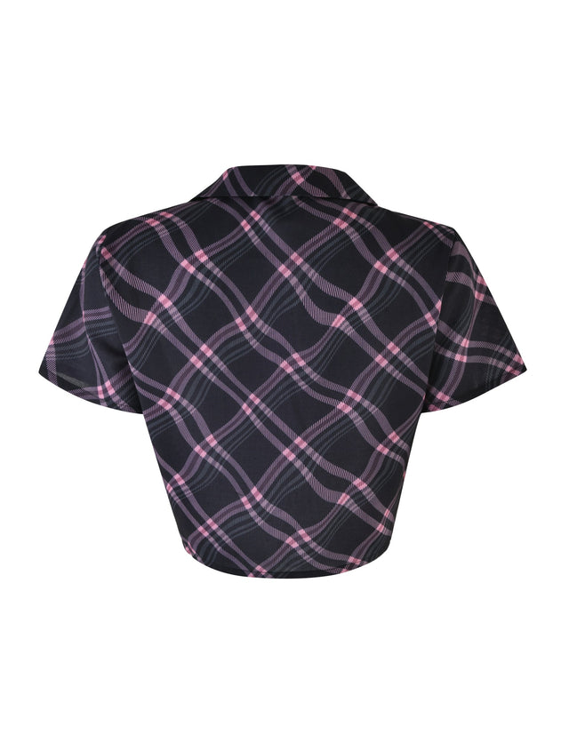 KEIDIS TOP - BLACK : WARPED PLAID