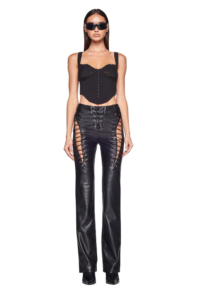 Womens Pants - GOOD AMERICAN  Leather corset, Leather and lace