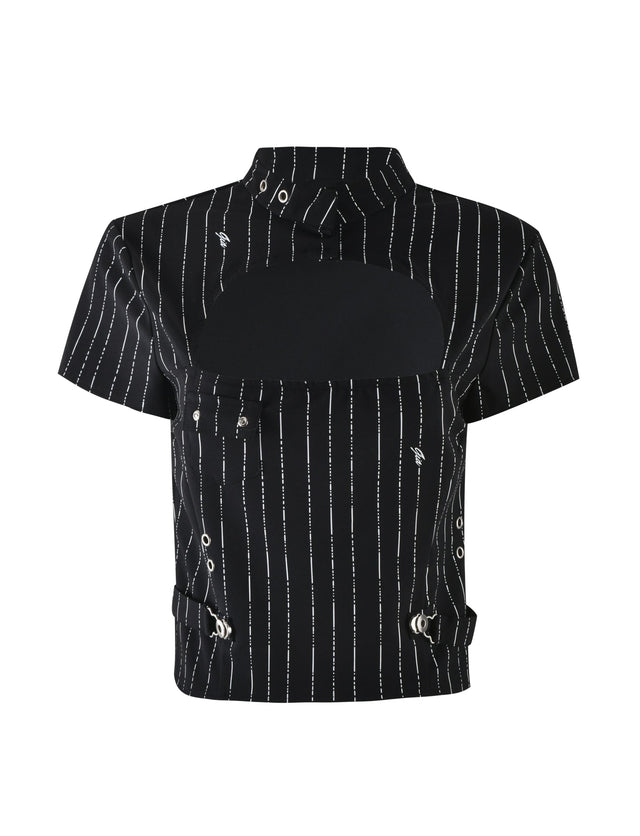 FRAN TOP - BLACK PINSTRIPE