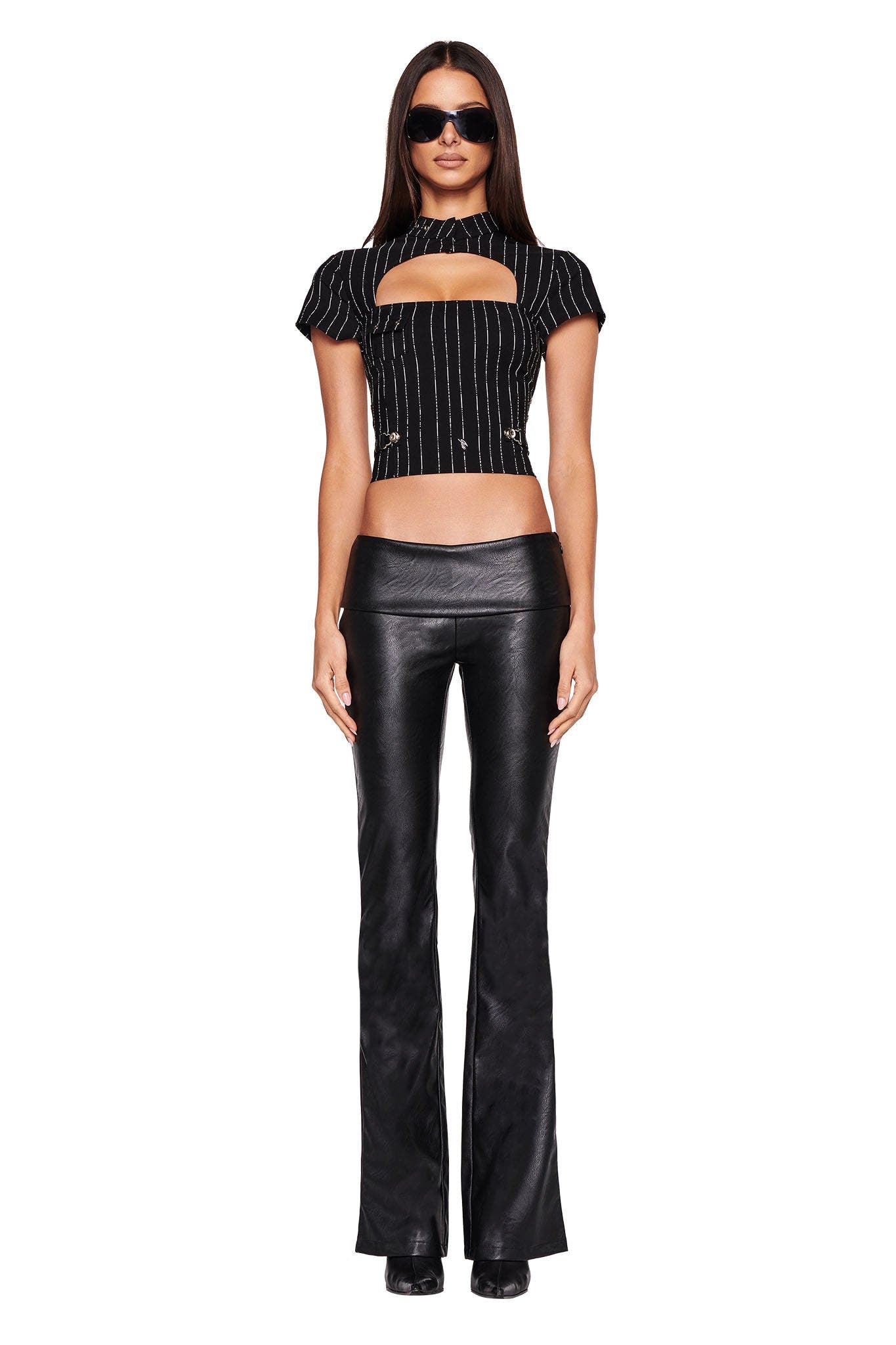 FRAN TOP - BLACK PINSTRIPE