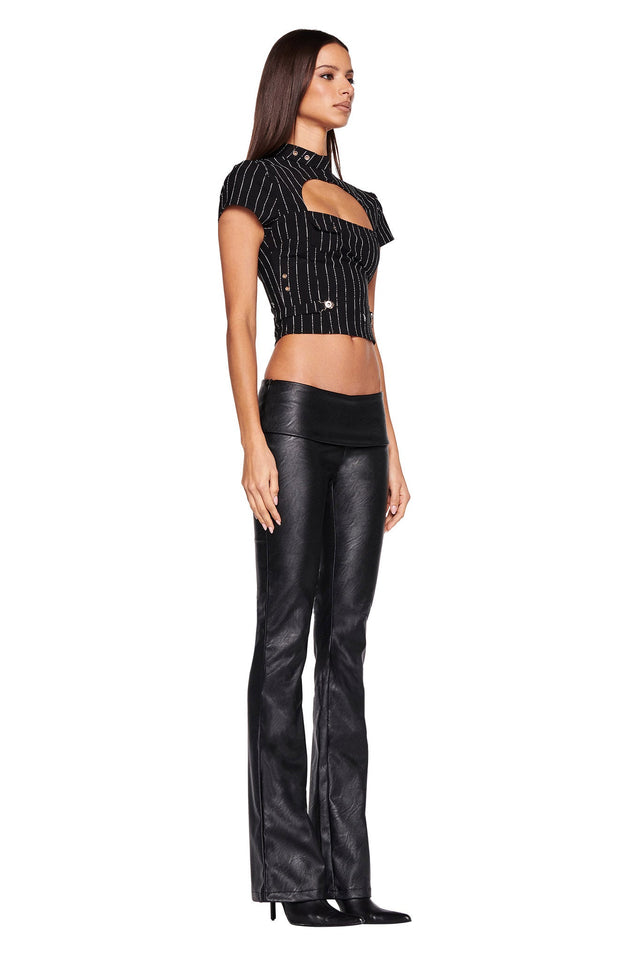 FRAN TOP - BLACK PINSTRIPE