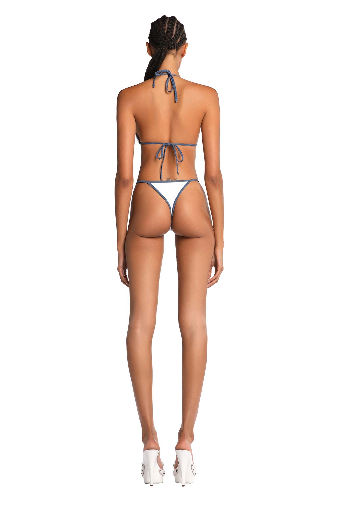 AVA G STRING BIKINI BOTTOM - WHITE/DENIM