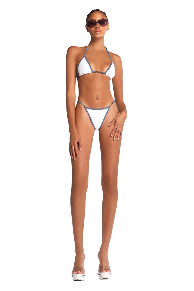 AVA G STRING BIKINI BOTTOM - WHITE/DENIM – I.AM.GIA North America