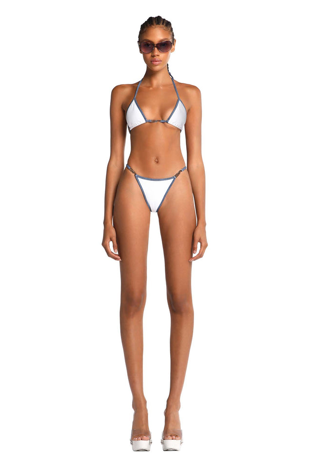 AVA G STRING BIKINI BOTTOM - WHITE/DENIM