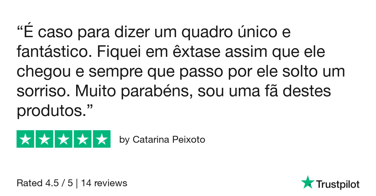 É caso para dizer um quadro único e… É caso para dizer um quadro único e fantástico. Fiquei em êxtase assim que ele chegou e sempre que passo por ele solto um sorriso. Muito parabéns, sou uma fã destes produtos.