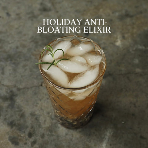 Anti-bloating mocktail with Woodroot Tonic for gut support.