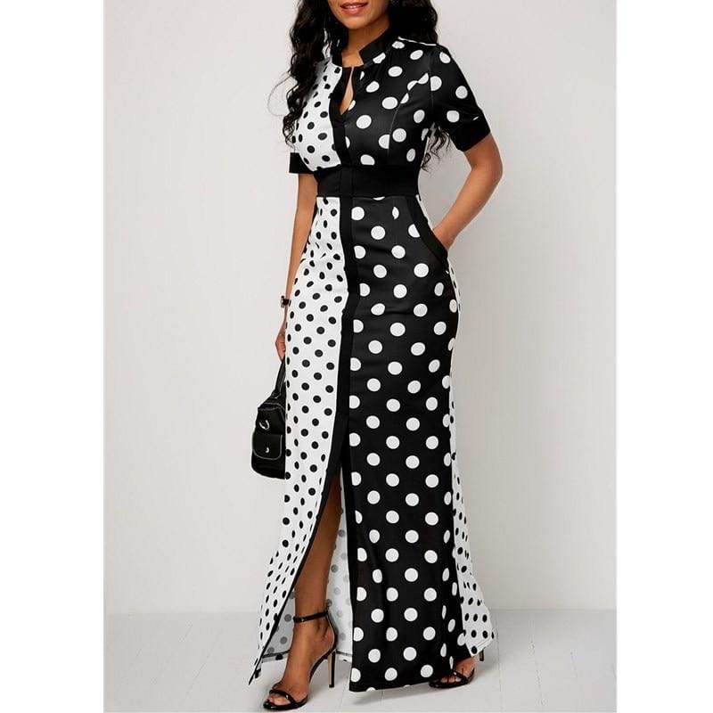 Women Polka Dot Dress Long Maxi Casual Slim Vintage Dress – Hplify