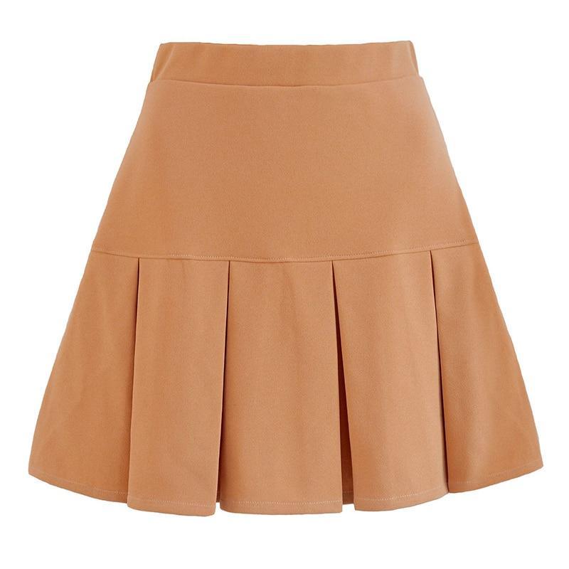 Sweetown White Solid Pleated Skirts Womens Preppy Style High Waist ...