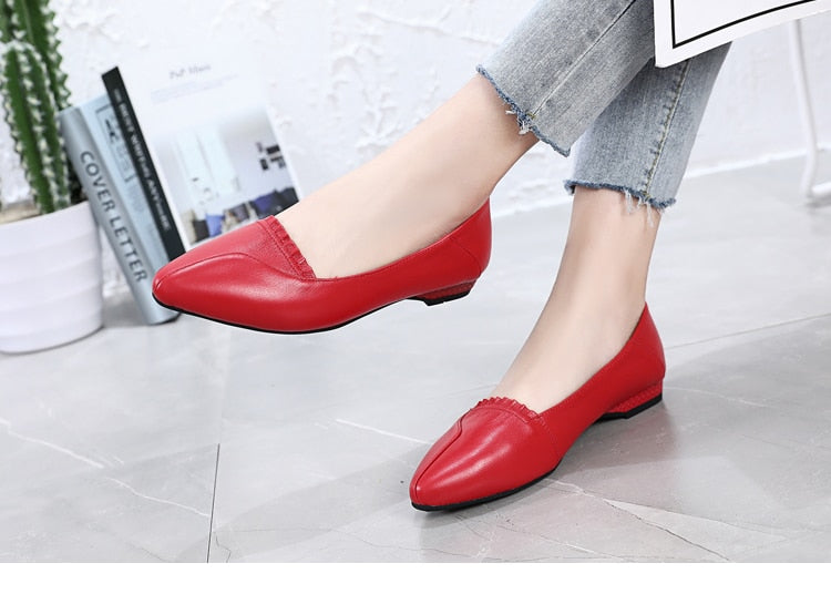 Genuine Leather Flat Shoes Woman Loafers Cowhide Flexible Spring Casual Shoes Women Flats Women 9452