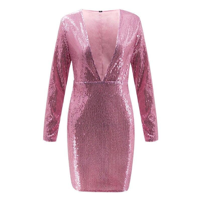 long sleeve pink sequin dress