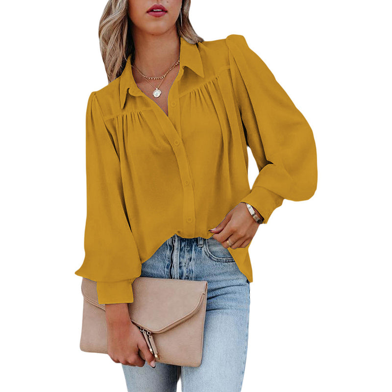 Solid Color Thin Pullover Shirt Ladies Loose Versatile Long Sleeve Spring Autumn Shirt