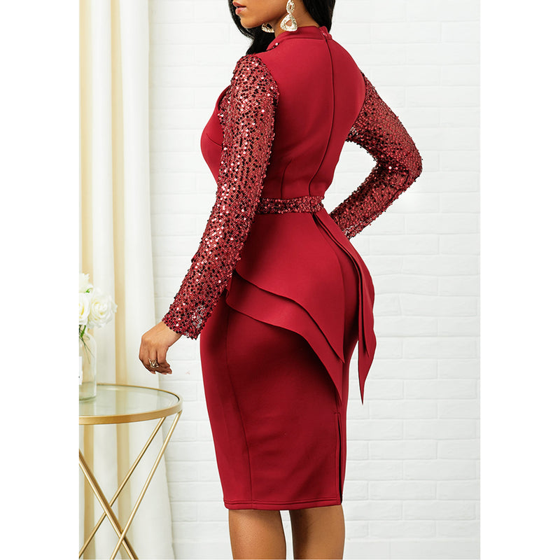 Plus Size Women Peplum Sequin Detail Dress Elegant Office Lady Chic ...