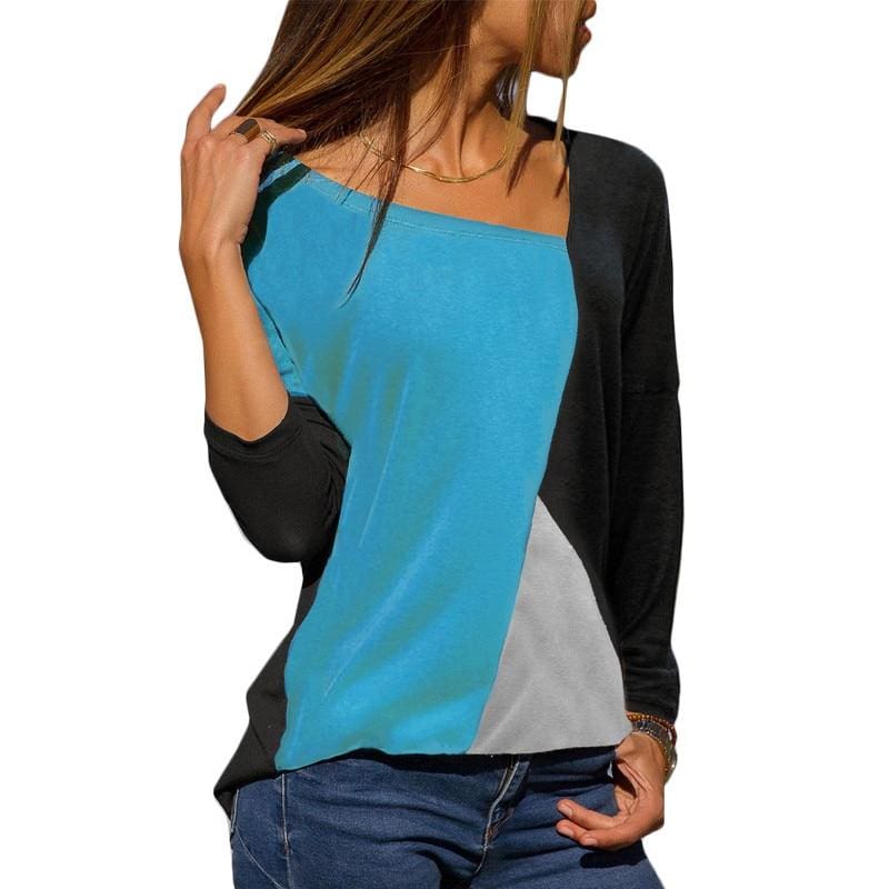 Autumn Long Sleeve Blouse Women Skew Collar Patchwork Slim Blouses – Hplify