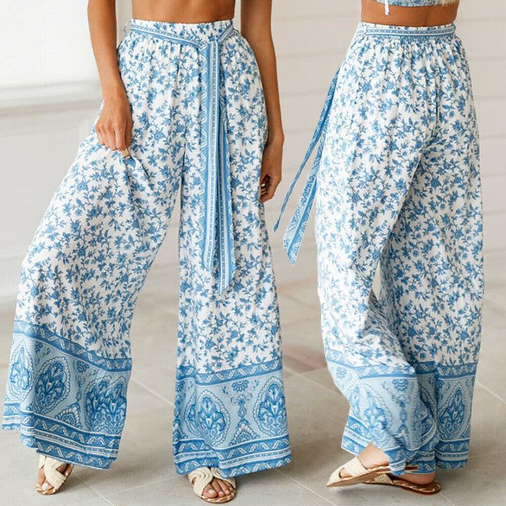 Boho Women Baggy Harem Pants Hippie Wide Leg Gypsy Palazzo High Waist Loose Wide Leg Trousers 4845