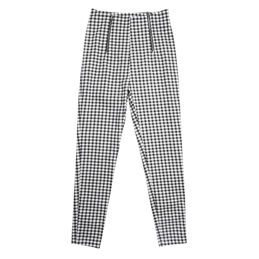 womens plaid pants with side stripe