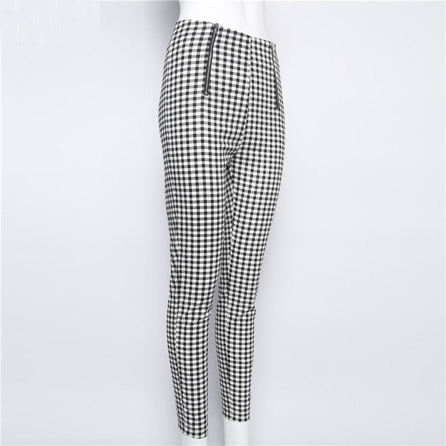 womens plaid pants with side stripe