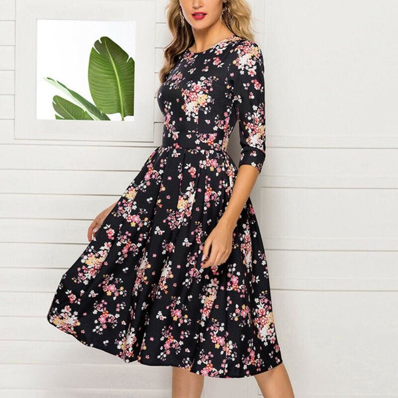 The Best Floral Print Sundress Lady Half Sleeve Fit and Flare Party ...