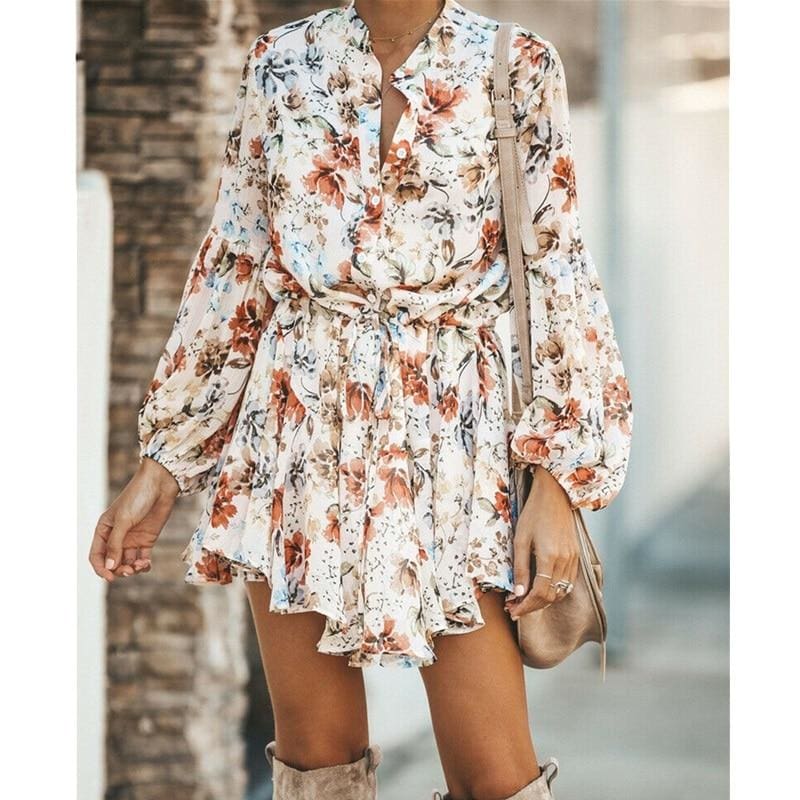 Print Mini Dresses V-Neck Long Sleeve Beach dress Women's Clothing – Hplify