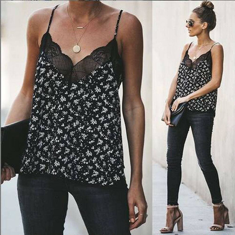 The Best New Fashion Women Ladies Lace Vest Print Top Sleeveless V-Neck Casual Loose Summer Beach Tank Tops Shirts Lady Clothes Online - Source Silk