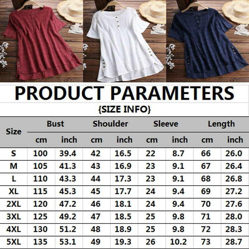 Plus Size Women Summer Button Crew Neck Blouses Loose Baggy Tops Tunic ...