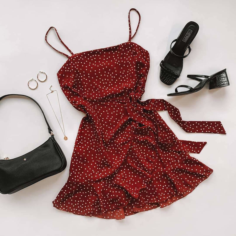Print Ruffled Wrap Dress Women Strap Mini Sundress – Hplify