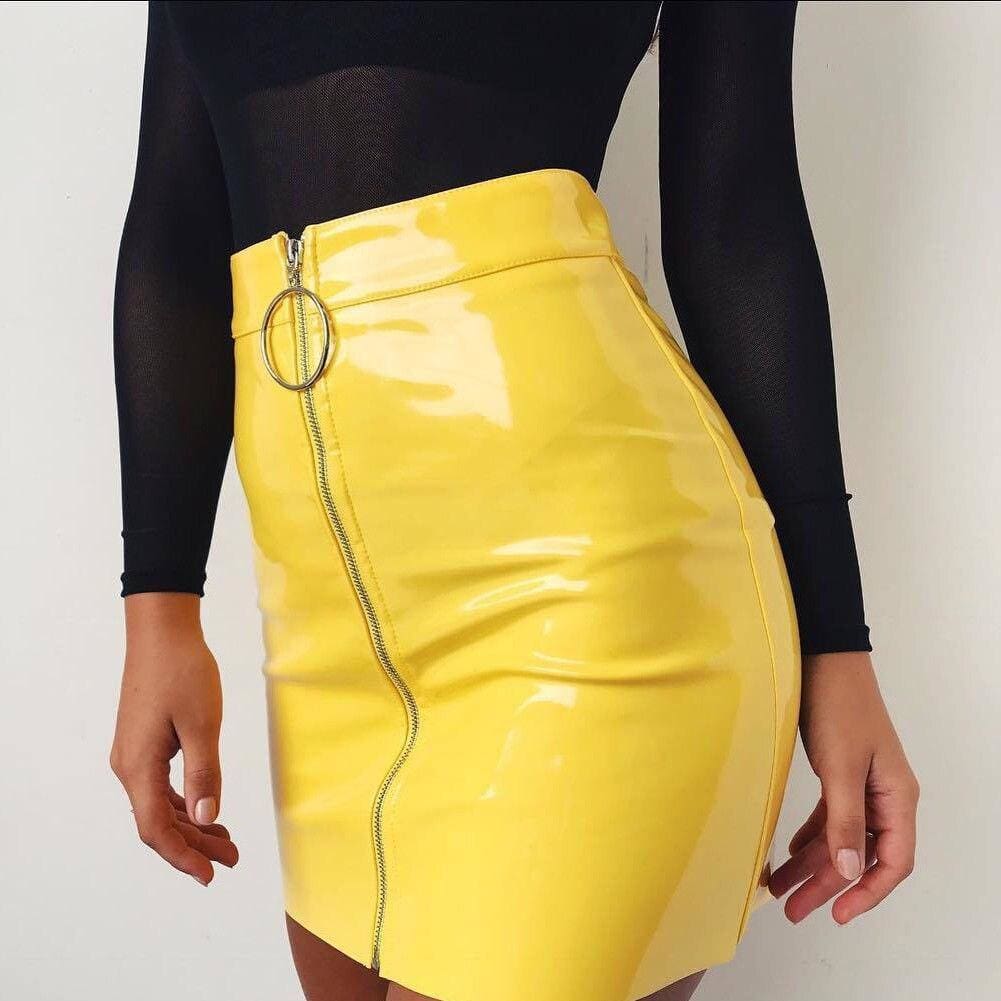 Women Fashion High Waist Zip Faux Leather Short Pencil Bodycon Slim Mini Skirt New Solid Casual